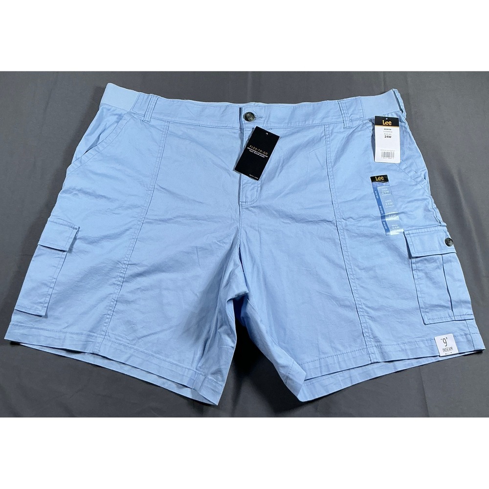 Lee Plus Flex-to-Go Bermuda Cargo Shorts Blue Sky 24W 112329019 Mid Rise 9"